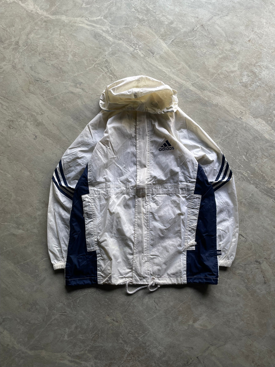 ADIDAS WHITE AND BLACK TRACK JACKET-M-L