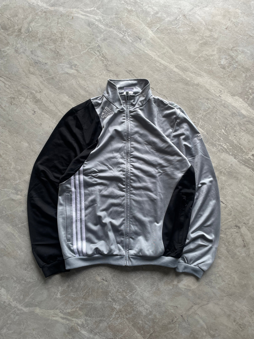 GREY AND BLACK ADIDAS TRACK JACKET-L