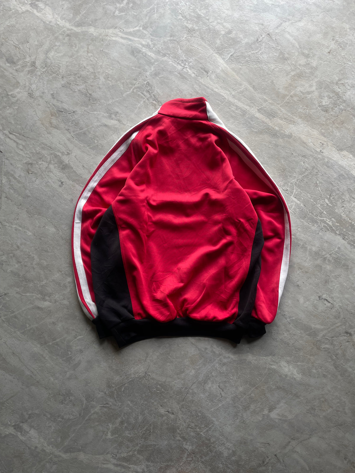 ADIDAS RED,BLACK AND WHITE TRACK. JACKET-L