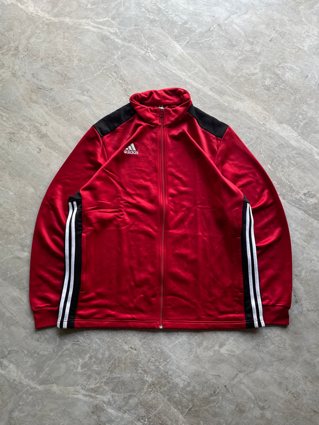 RED AND BLACK ADIDAS TRACK JACKET-2XL