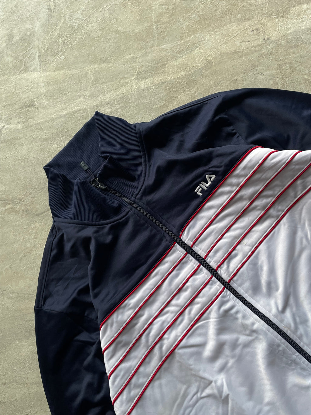 DARK BLUE AND WHITE FILA TRACK JACKET-L