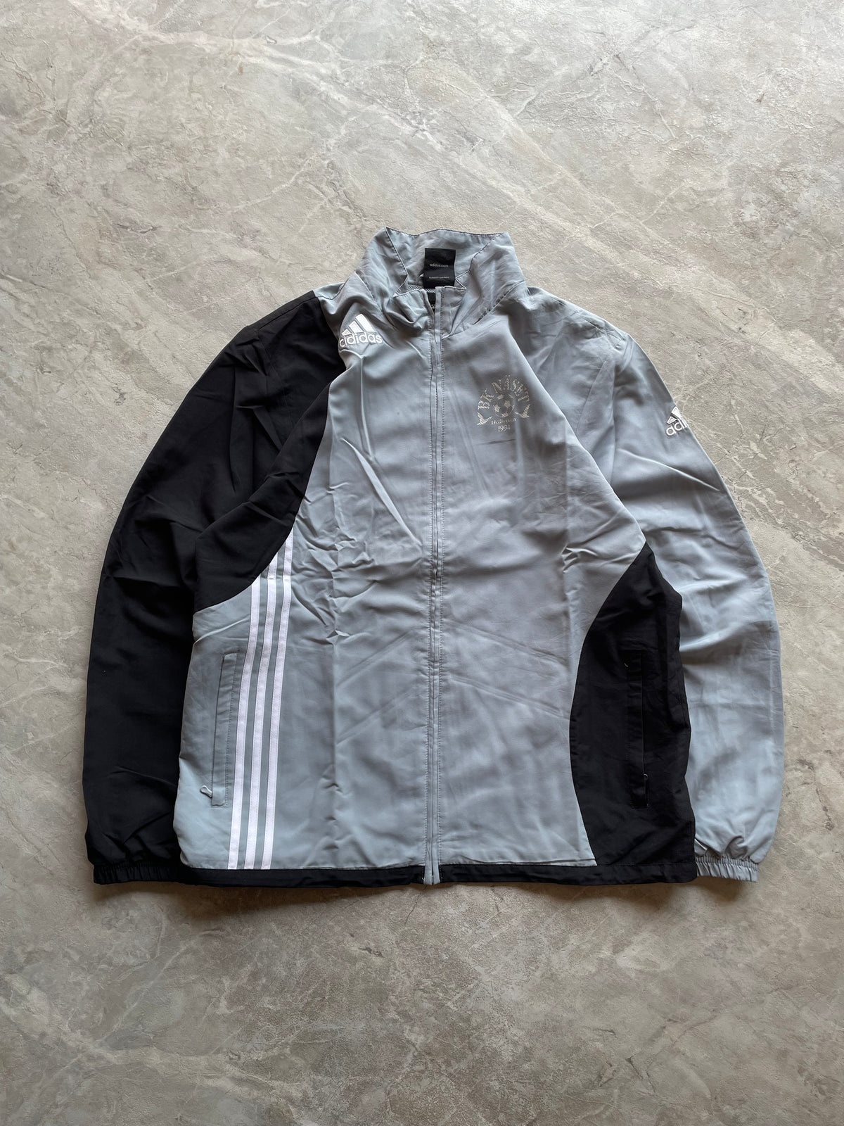 ADIDAS BLACK AND GREY TRACK JACKET-L