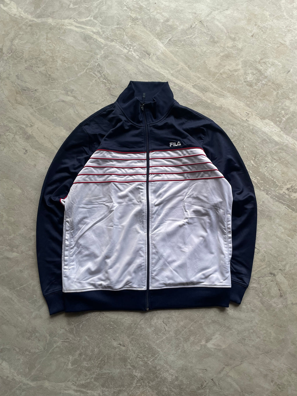 DARK BLUE AND WHITE FILA TRACK JACKET-L