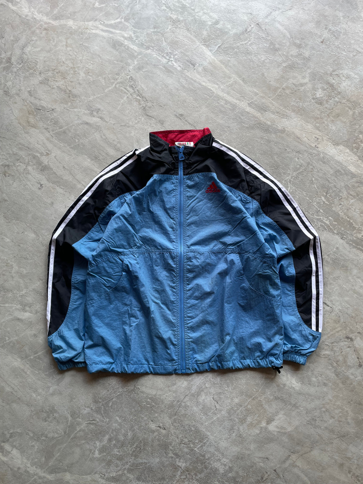 SKYBLUE AND BLACK  ADIDAS THREE LINED TRACK JACKET-M