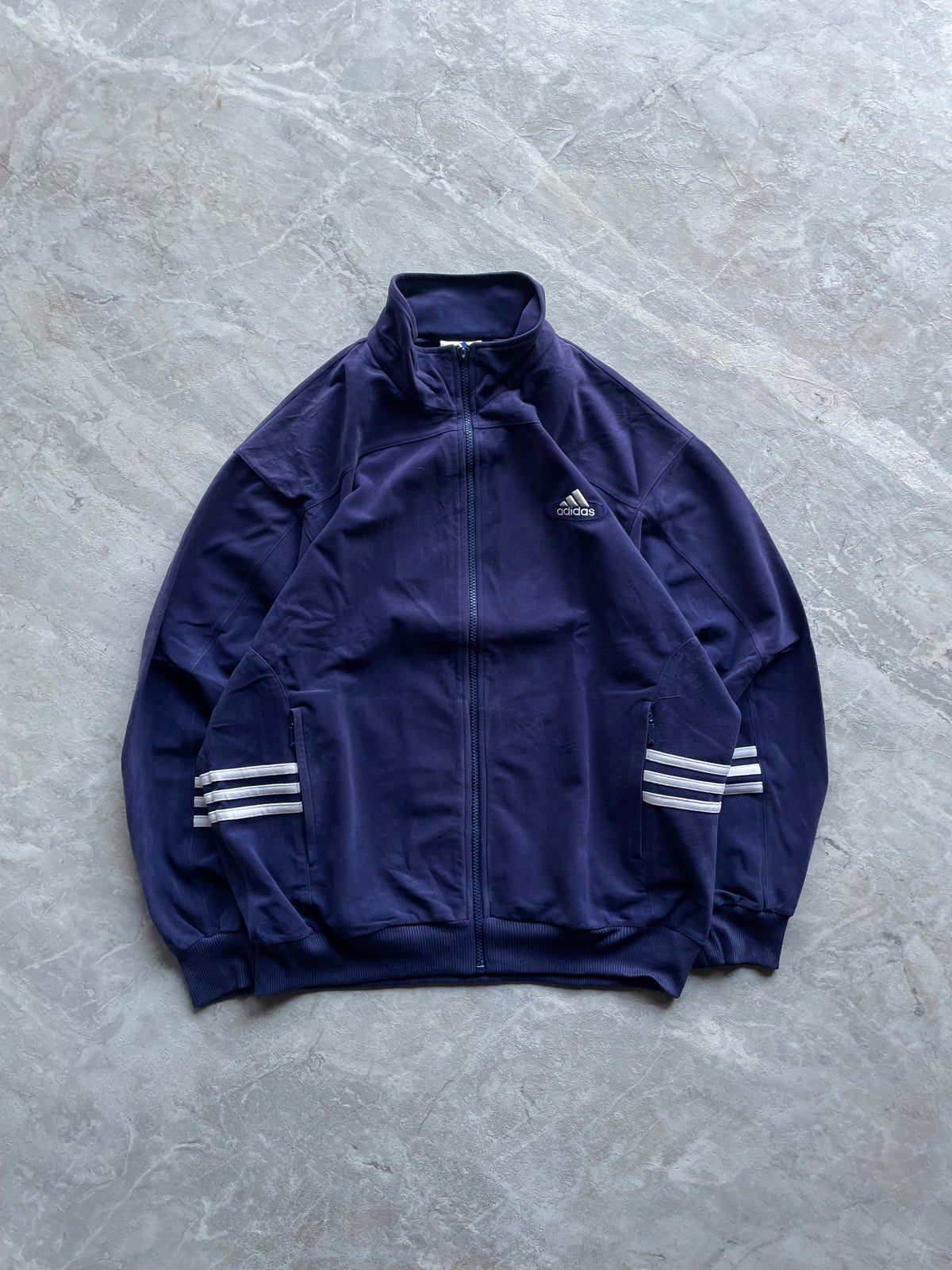NAVY BLUE ADIDAS FULL-ZIP TRACK JACKET-M-L