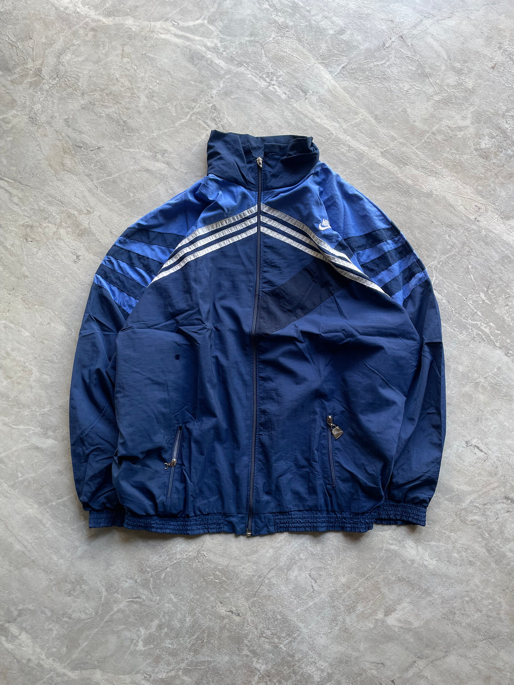 ADIDAS NAVY BLUE AND BLUE TRACK JACKET-XL