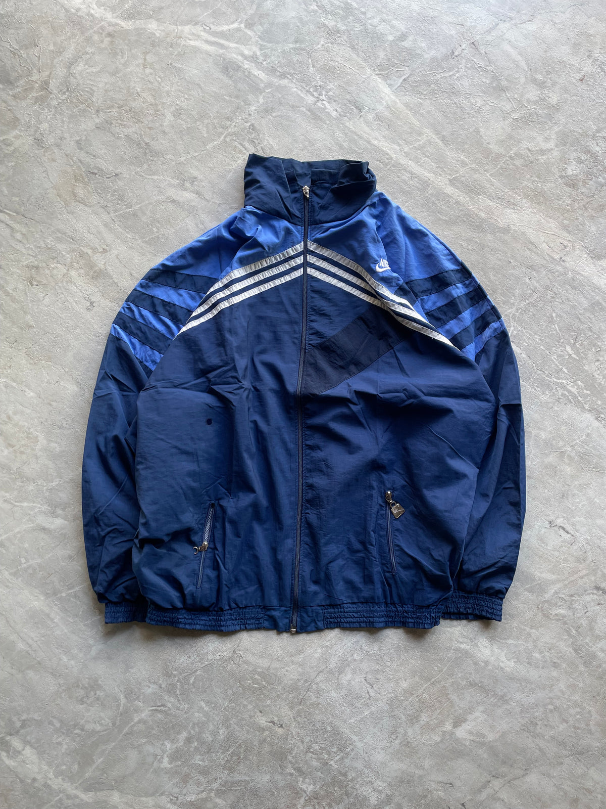 ADIDAS NAVY BLUE AND BLUE TRACK JACKET-XL