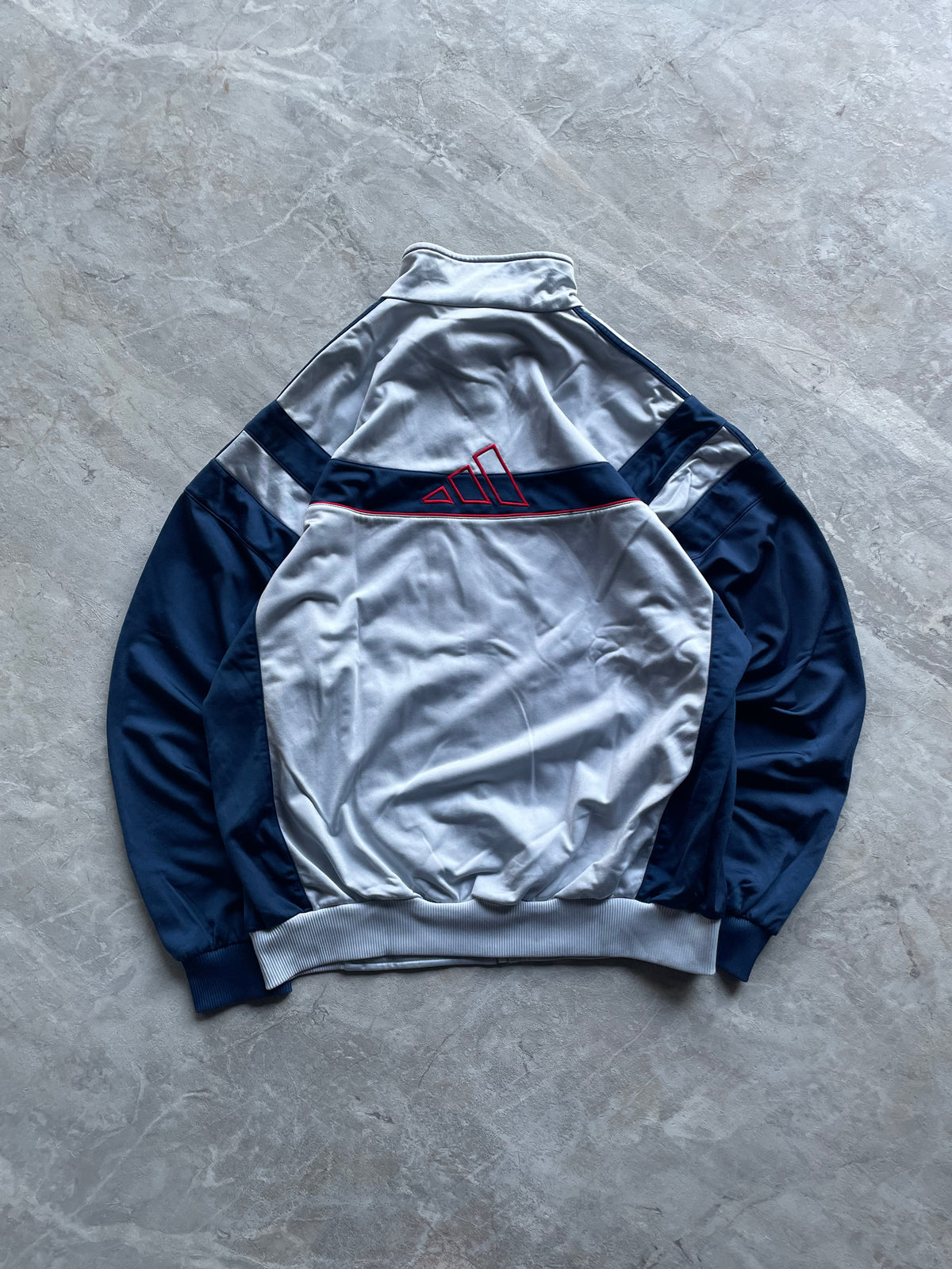 BLUE AND SILVER GREY ADIDAS TRACK JACKET-L