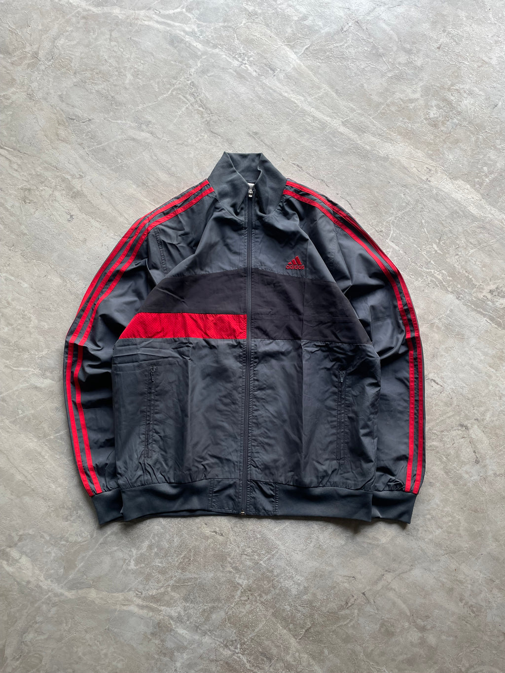 ADIDAS RED AND GREY TRACK JACKET-L