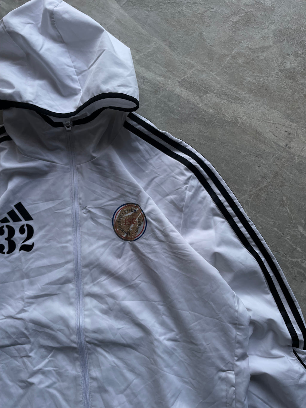 ADIDAS WHITE HOODIED TRACK JACKET-L-XL