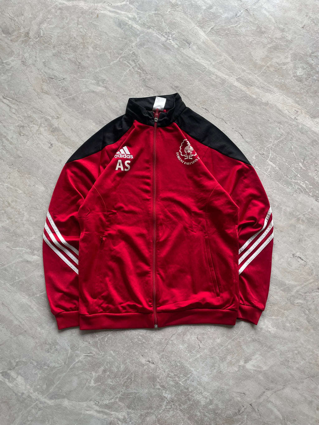 ADIDAS RED AND BLACK TRACK JACKET-M