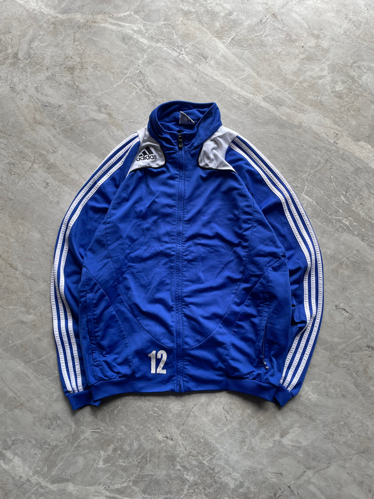 WHITE AND BLUE ADIDAS TRACK JACKET-L