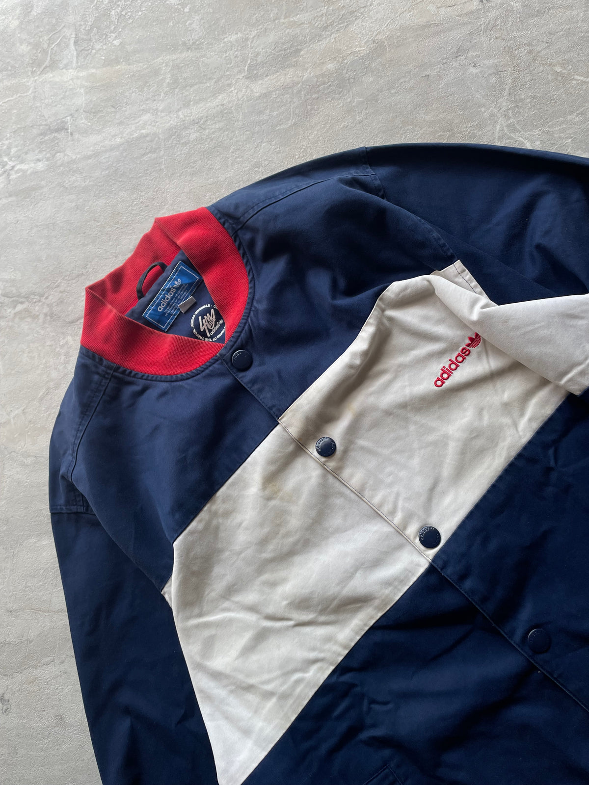 VINTAGE ADIDAS COLORBLOCK SNAP-BUTTON VARSITY JACKET-L