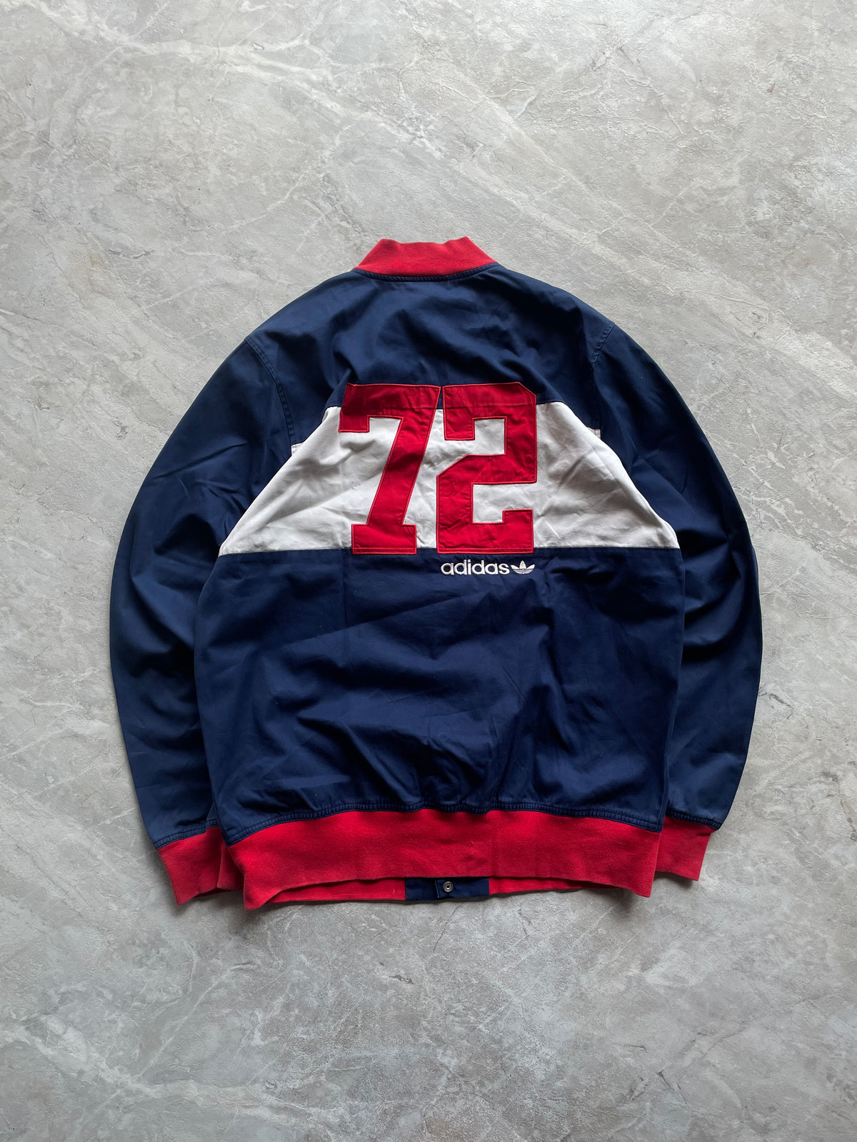 VINTAGE ADIDAS COLORBLOCK SNAP-BUTTON VARSITY JACKET-L