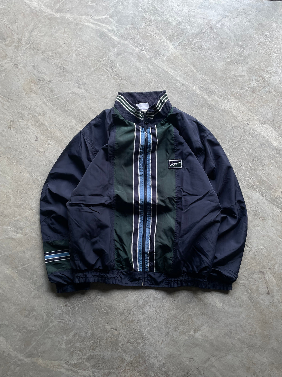 NAVY BLUE AND DARK GREEN REEBOK WINDBREAKER-L