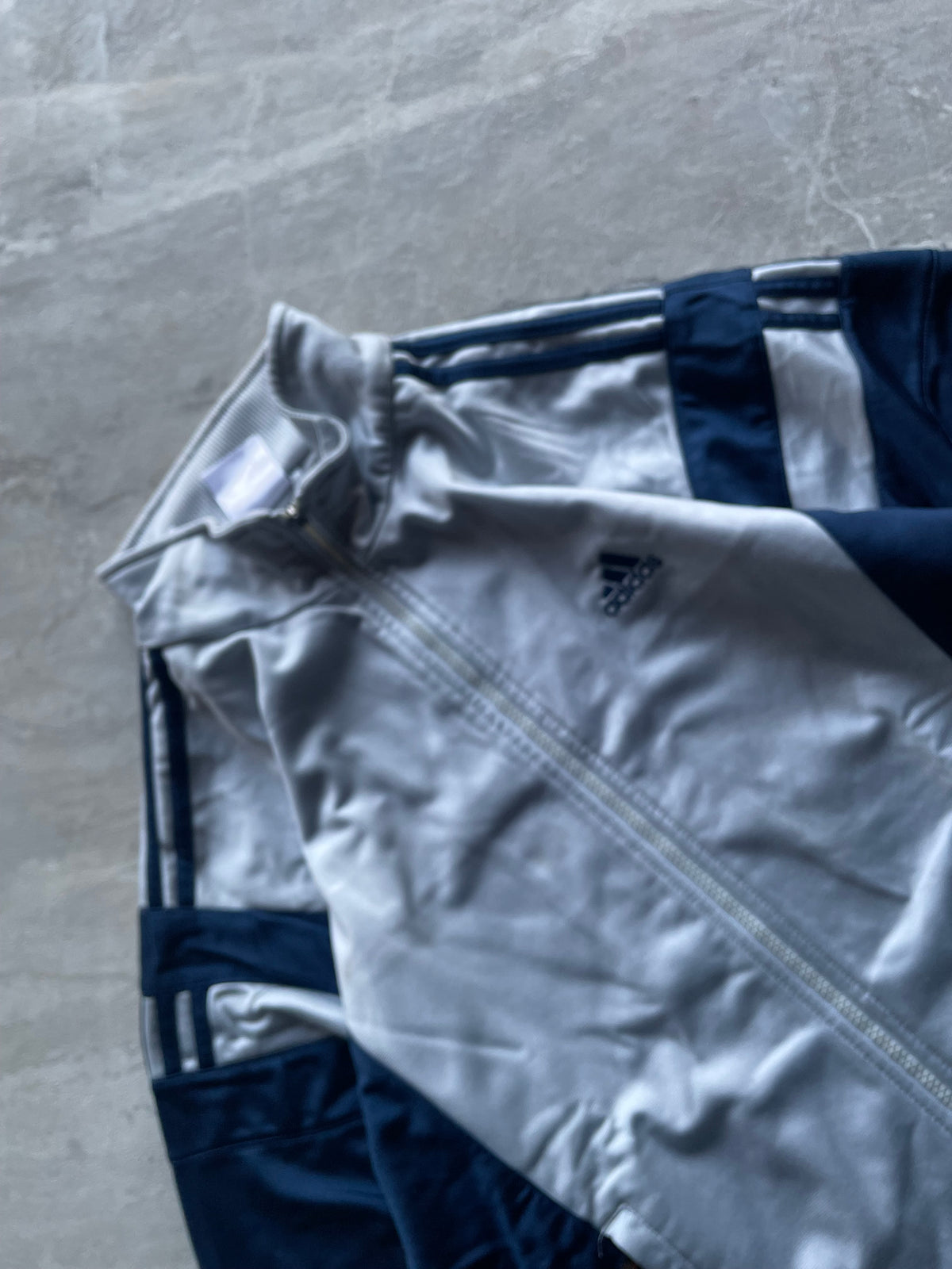BLUE AND SILVER GREY ADIDAS TRACK JACKET-L