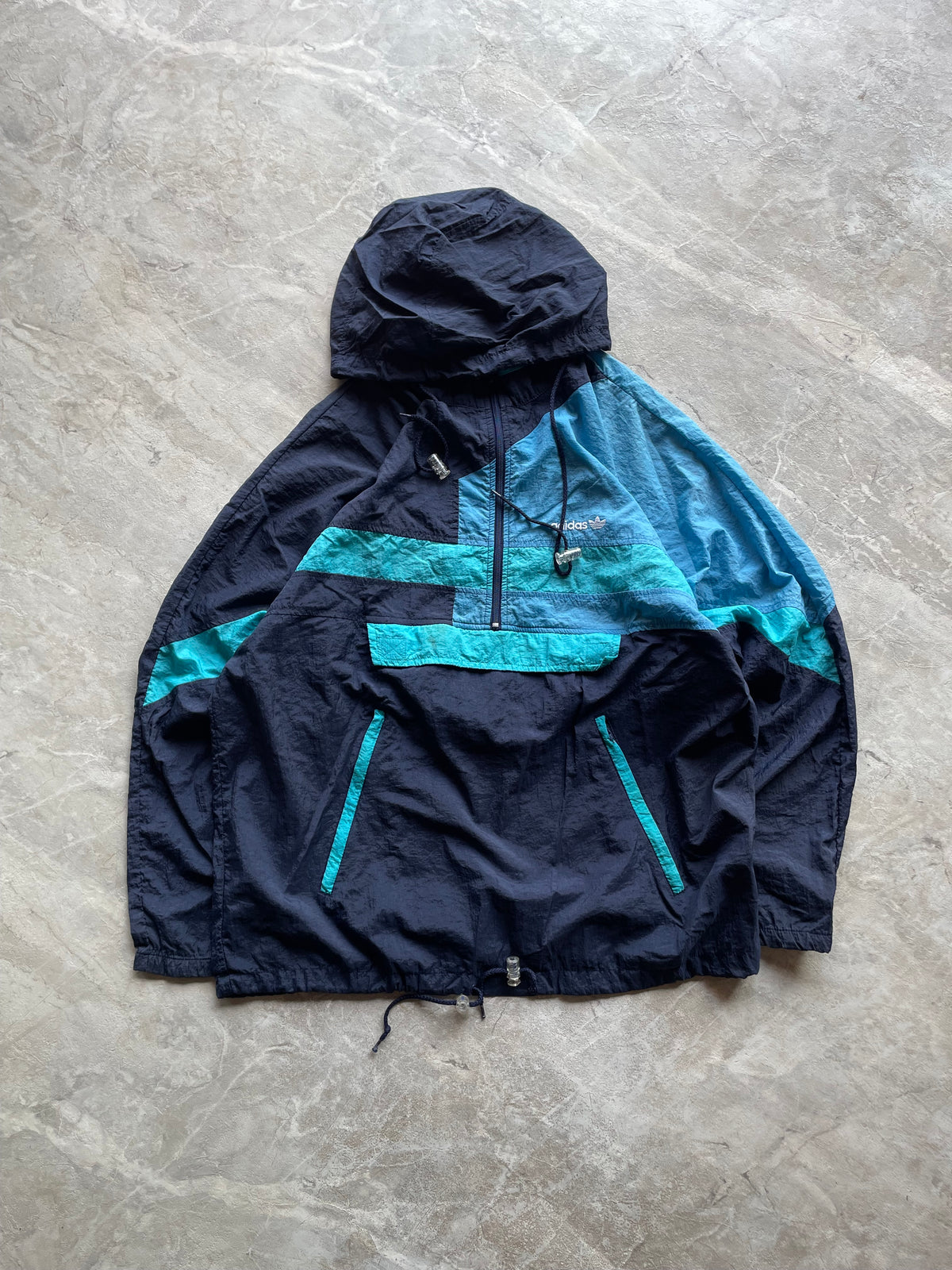 VINTAGE ADIDAS COLORBLOCK HALF-ZIP WINDBREAKER-L-XL