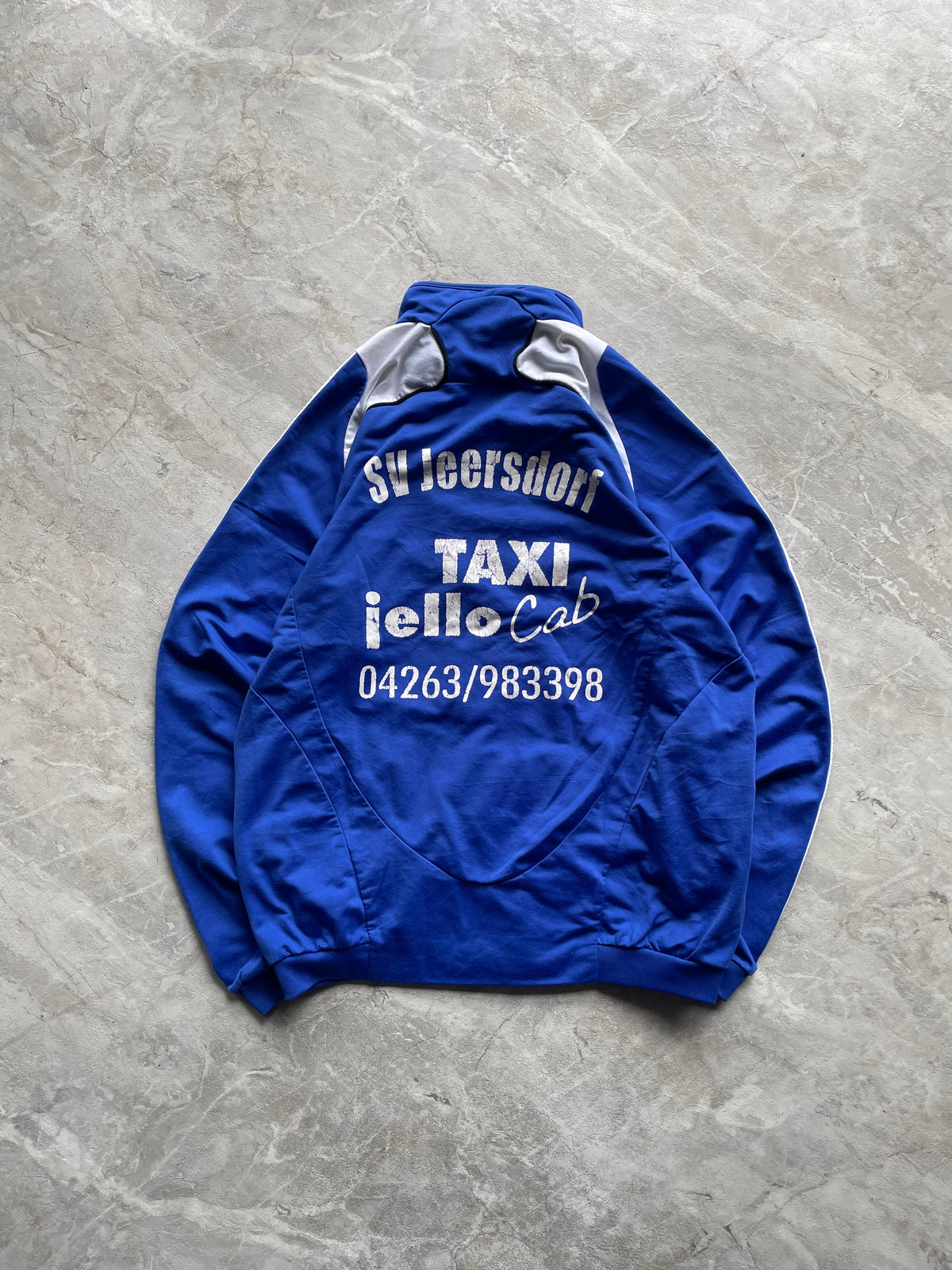 WHITE AND BLUE ADIDAS TRACK JACKET-L