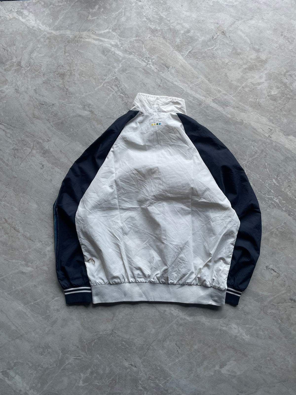 ASICS WHITE AND DARK NAVY COLORBLOCK TRACK JACKET-M