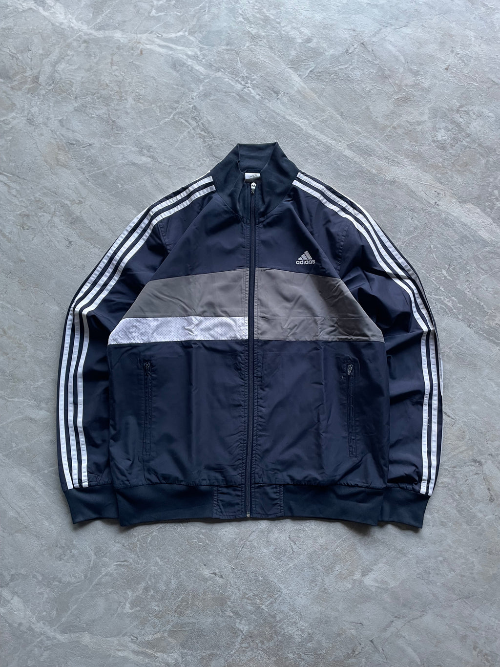 ADIDAS NAVY BLUE COLORBLOCKED JACKET-L