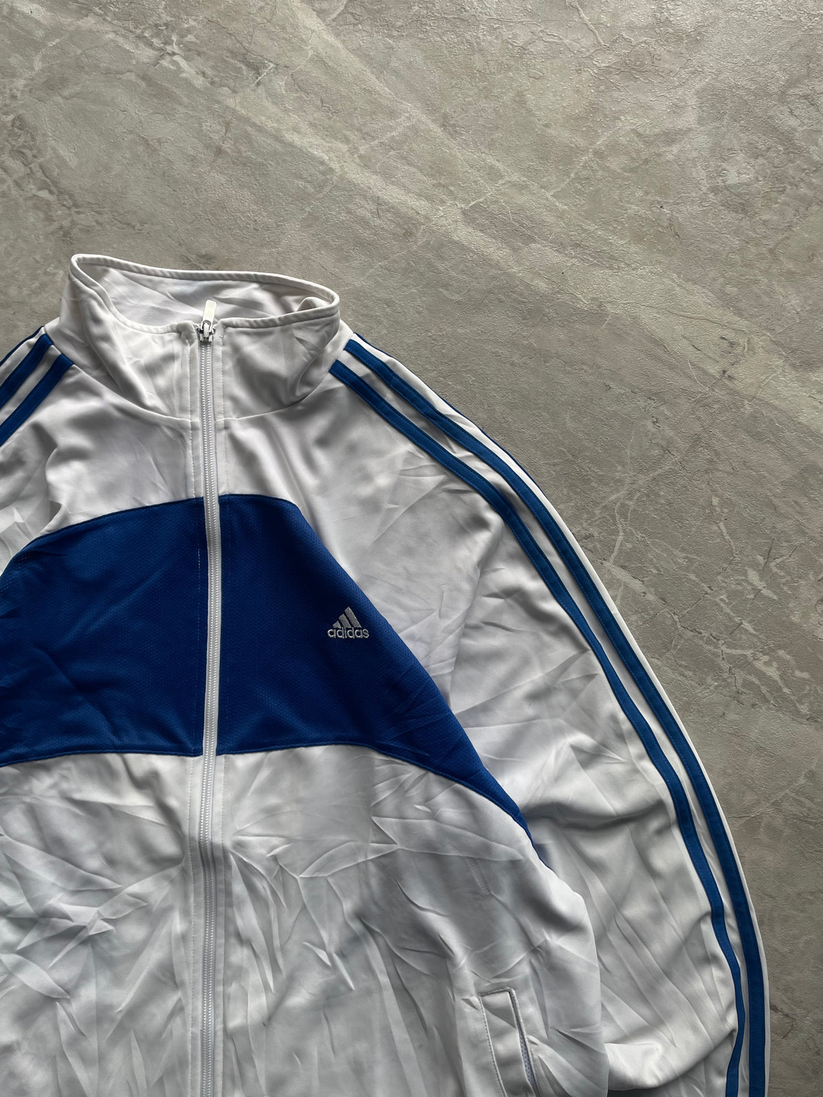 WJITE AND LOYAL BLUE ADIDAS TRACK JACKET-L