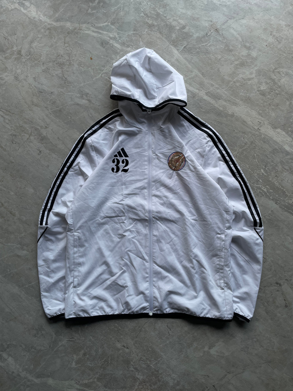 ADIDAS WHITE HOODIED TRACK JACKET-L-XL