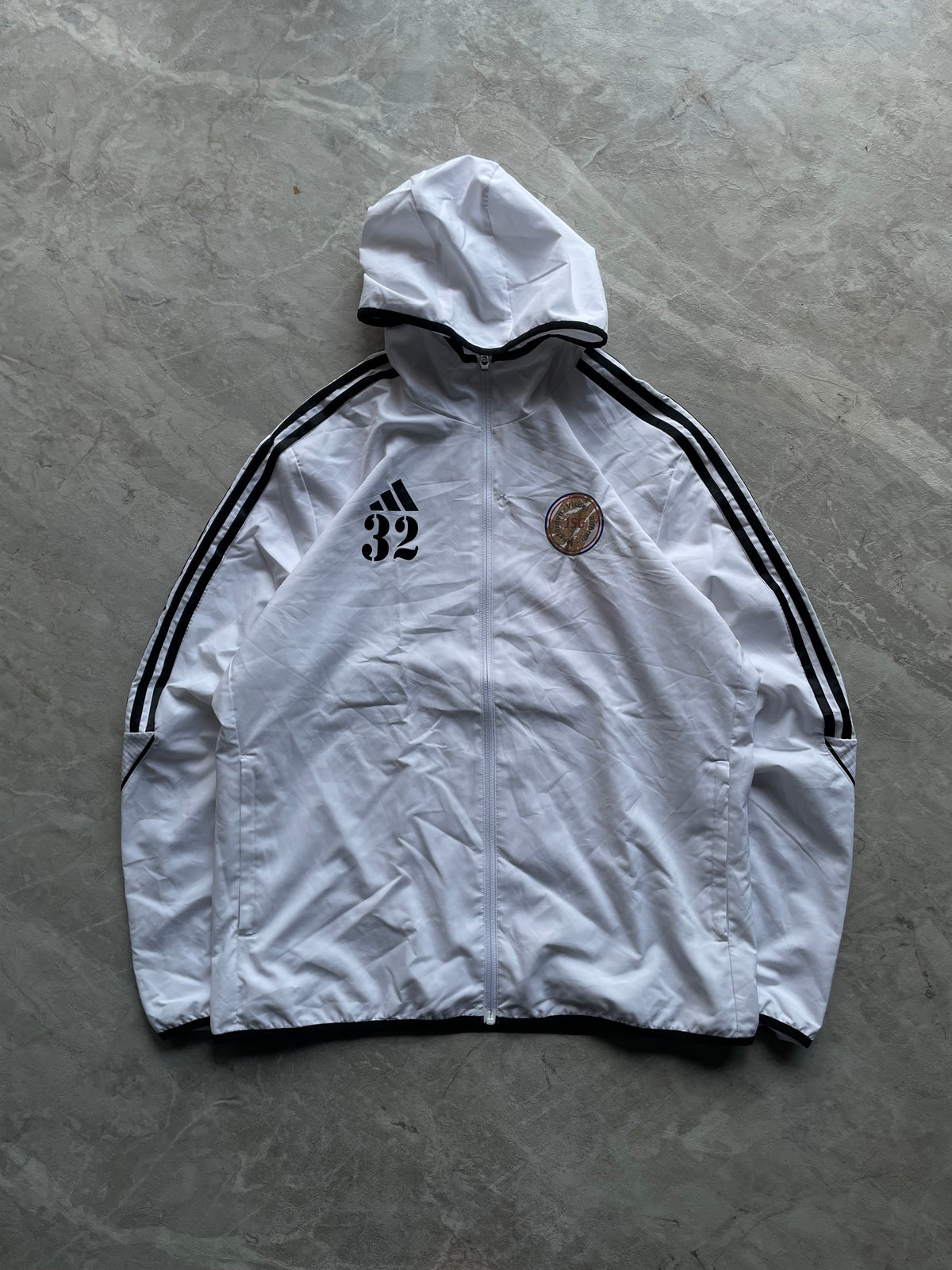 ADIDAS WHITE HOODIED TRACK JACKET-L-XL