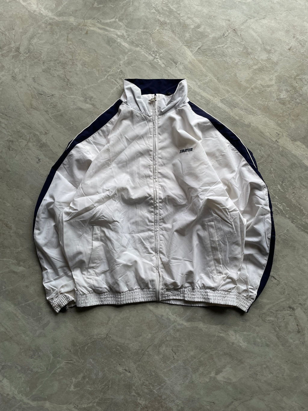 WHITE AND NAVY STARTER TRACK JACKET-L-XL