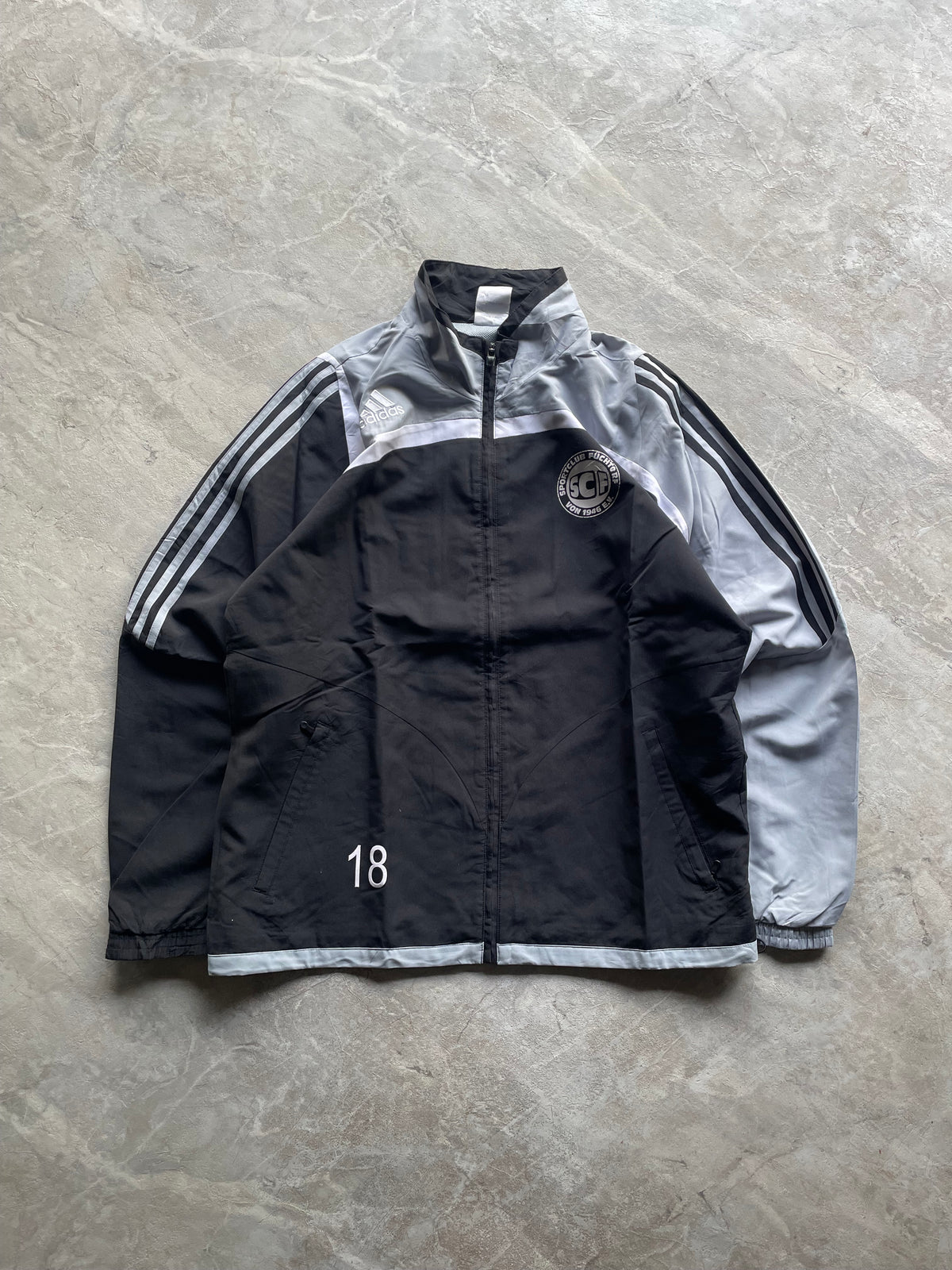 ADIDAS GREY AND BLACK TRACK JACKET-L