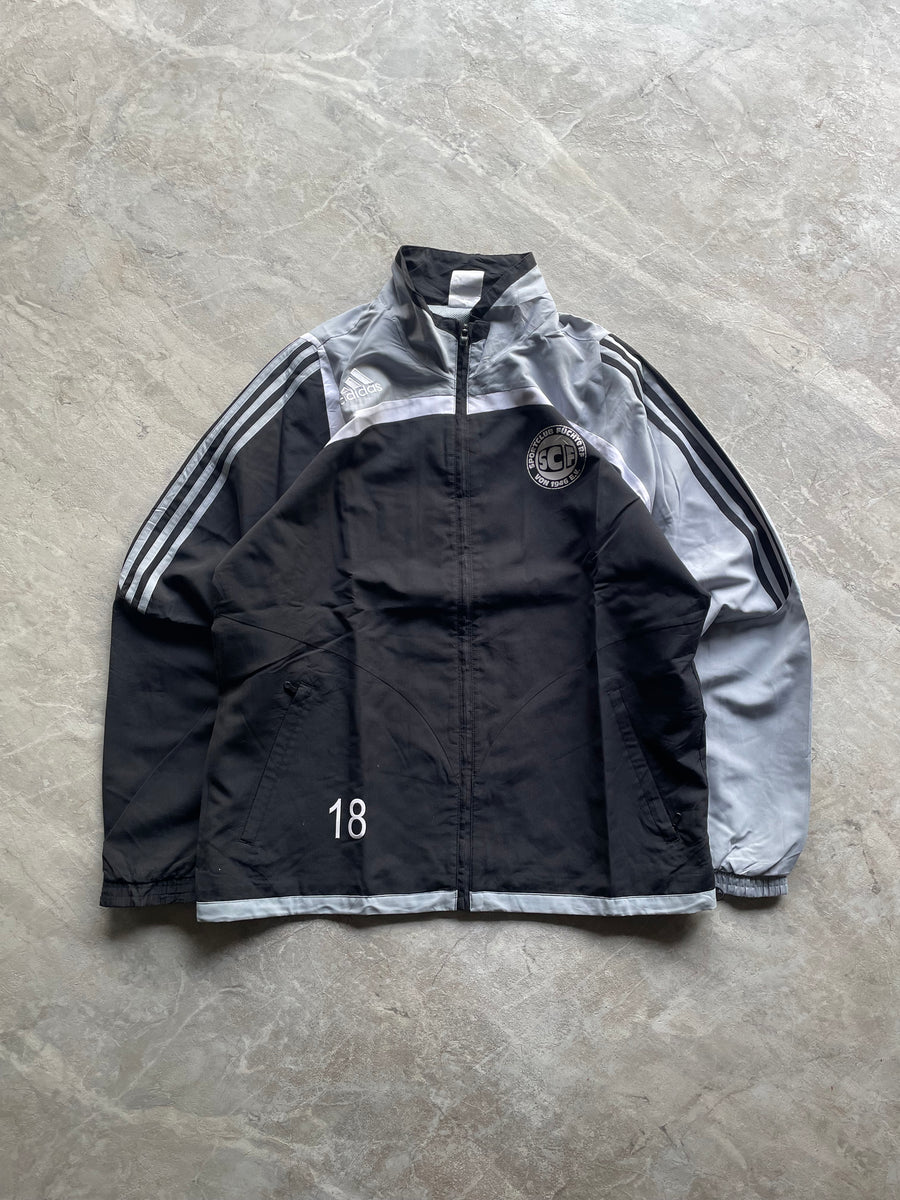 ADIDAS GREY AND BLACK TRACK JACKET-L