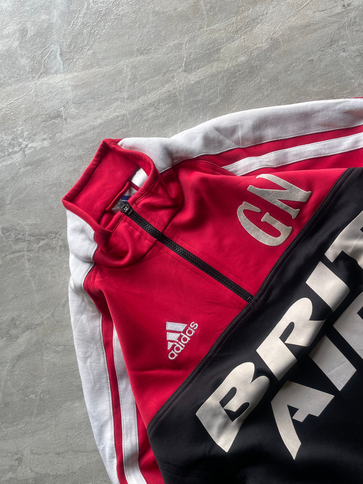ADIDAS RED,BLACK AND WHITE TRACK. JACKET-L