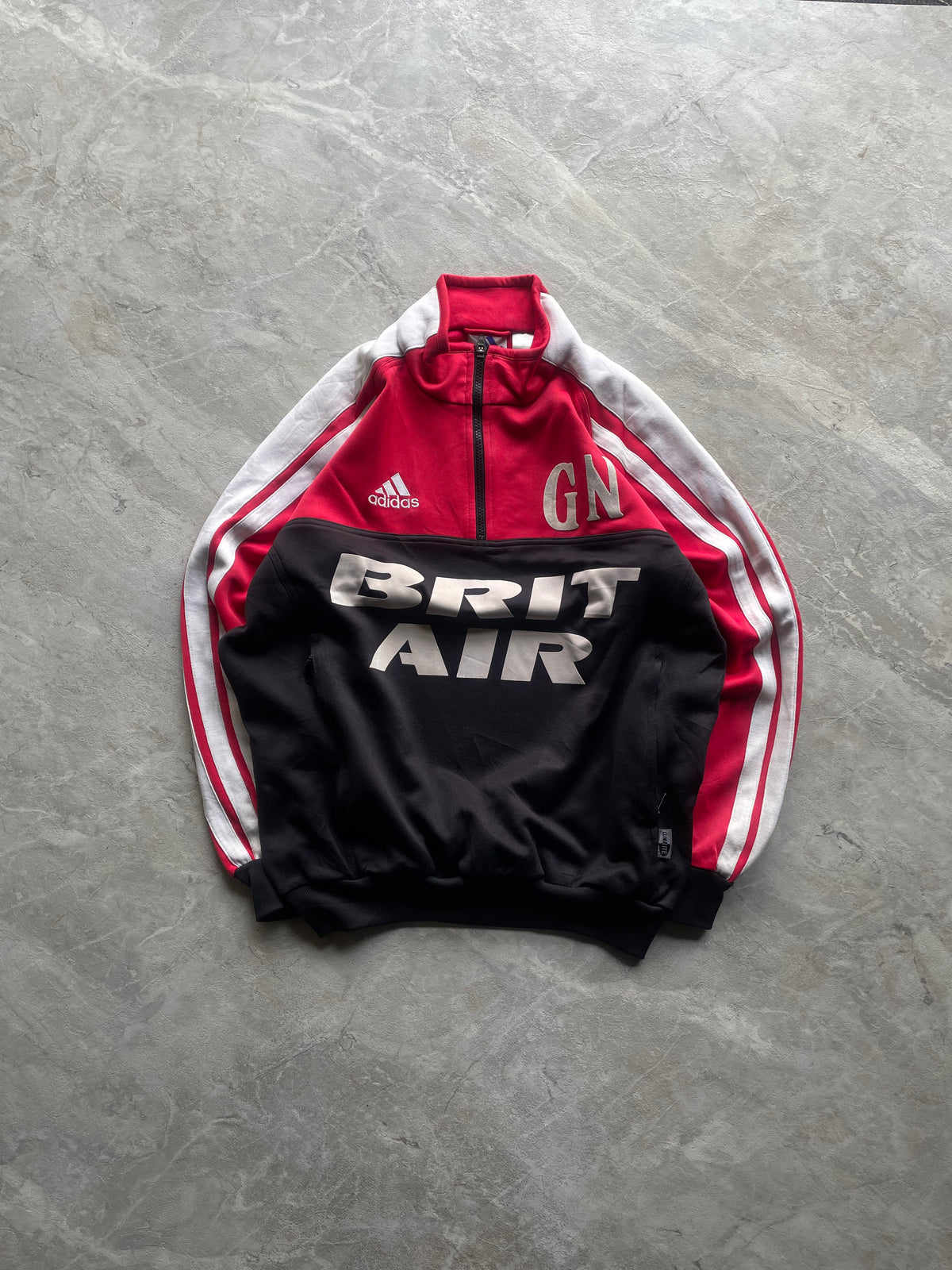 ADIDAS RED,BLACK AND WHITE TRACK. JACKET-L