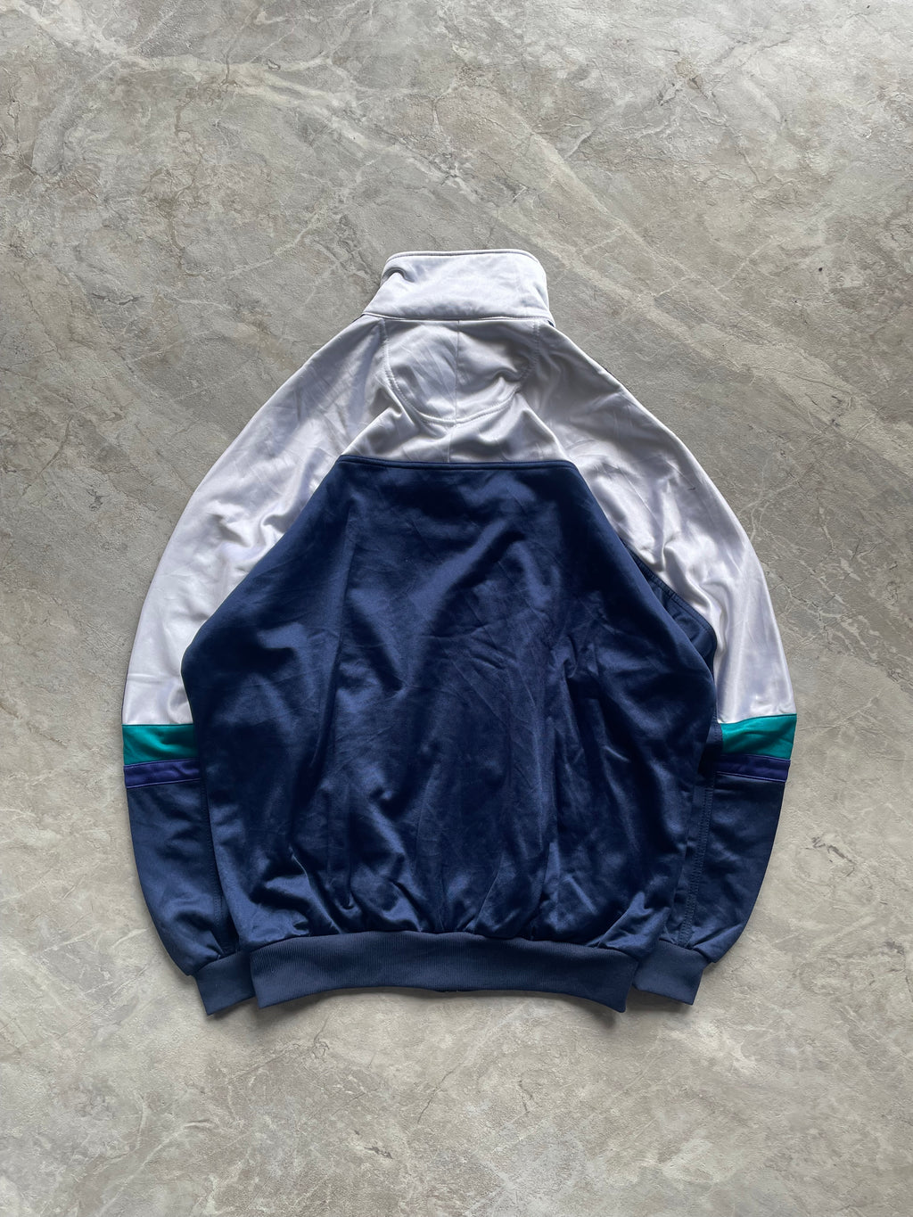 VINTAGE ASICS WHITE AND  BLUE TRACK  JACKET-L