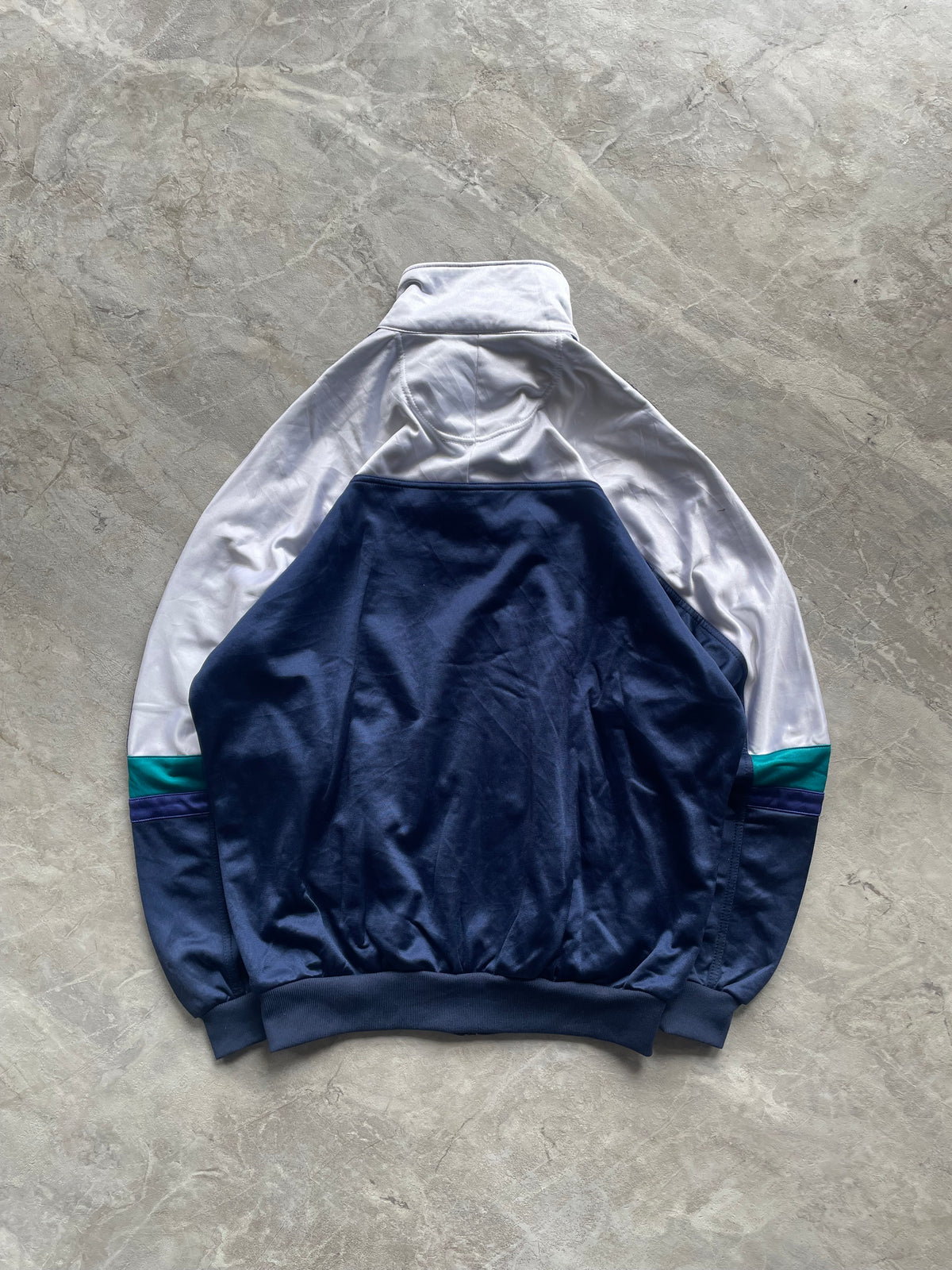 VINTAGE ASICS WHITE AND  BLUE TRACK  JACKET-L